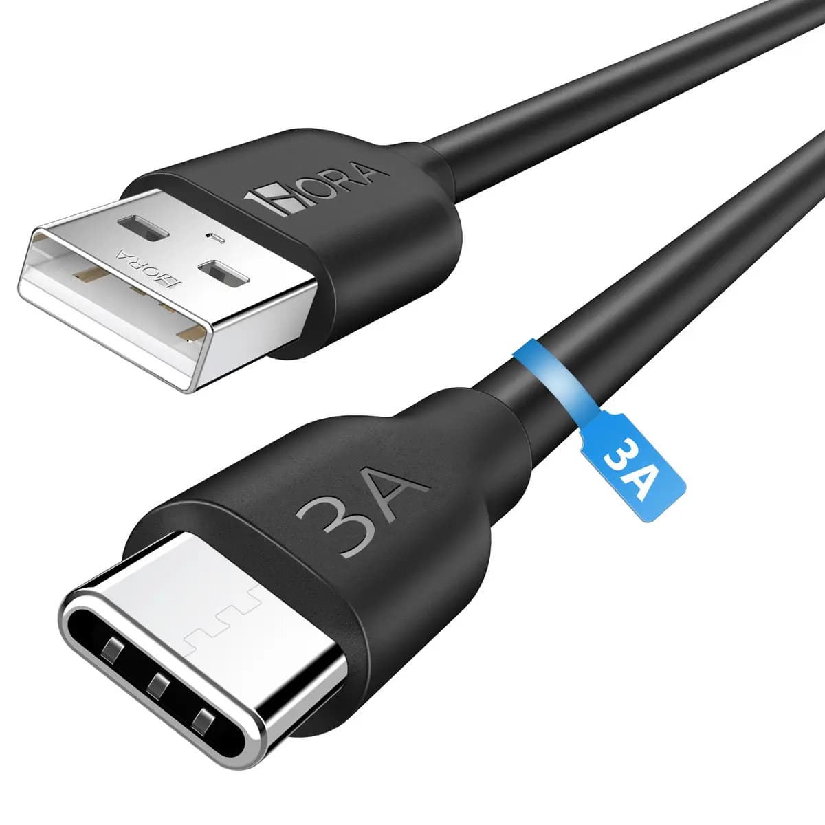 1Hora Cable USB A a Tipo C CAB251 3A 1M con Carga Rapida y Datos Transferencia Negro