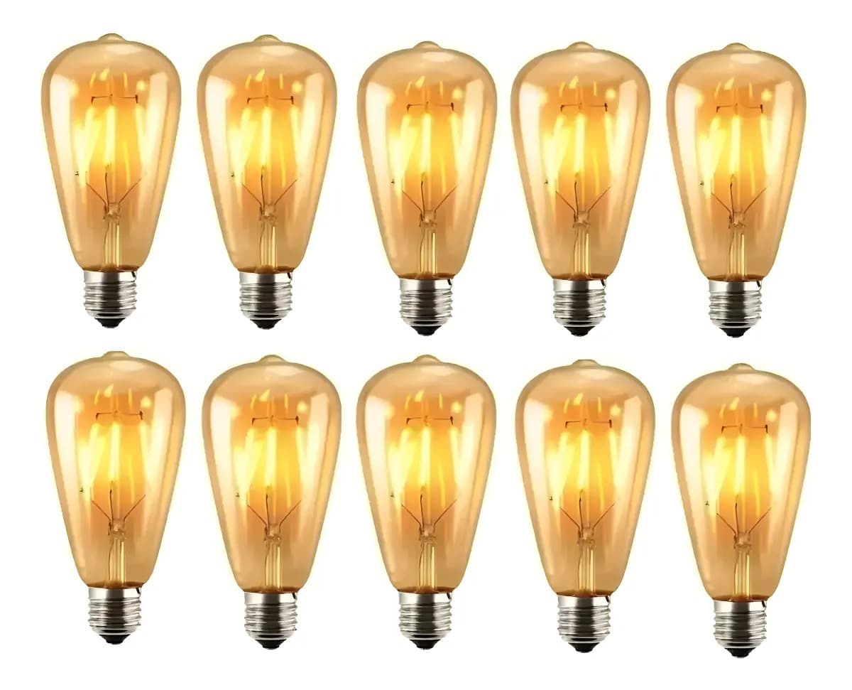 Pack 10 Ampolletas Filamento LED Edison ST64 4W E27 Blanco Cálido