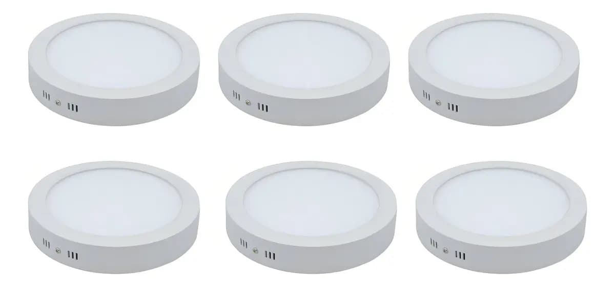 Pack 6 Plafones Led Redondos 18W 5500K Aluminio Blanco Para Techo SEC