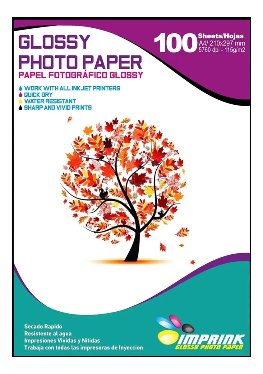 Papel Fotografico Glossy Brillante 115 Grs A4 100 Hojas