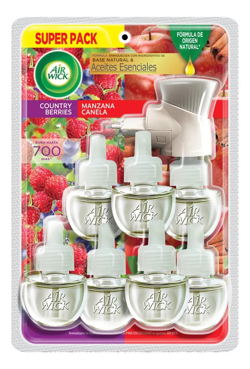 Airwick Aromatizante Eléctrico 1 Aparato + 7 Repuestos Manzana Canela y Frutos del Bosque