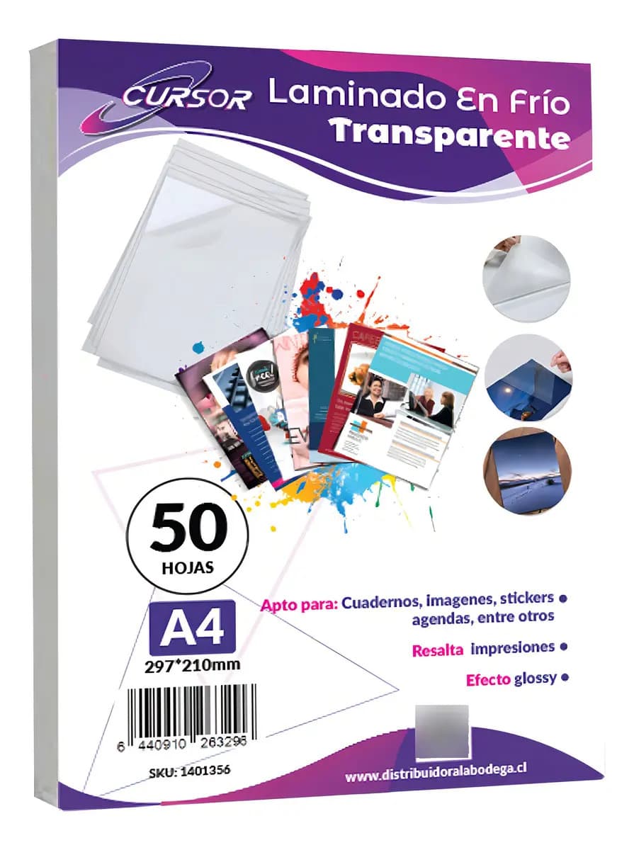 Laminado En Frio Transparente A4 Cursor Pack 50