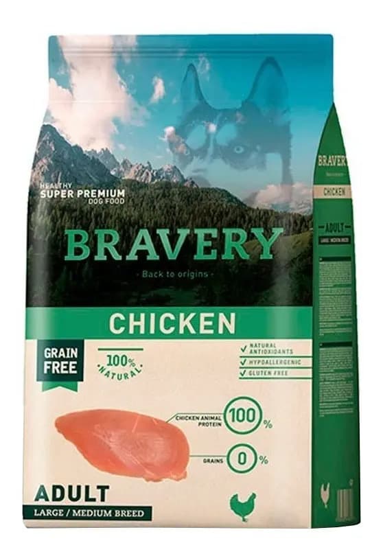 Alimento Bravery Super Premium Adult Dog Large/Medium Breeds para perro adulto de raza mediana y grande sabor pollo de 4 kg