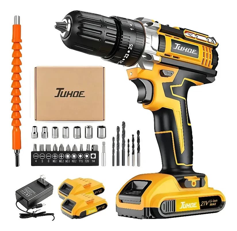 Taladro Atornillador Inalámbrico De Impacto 21v 2 Batería