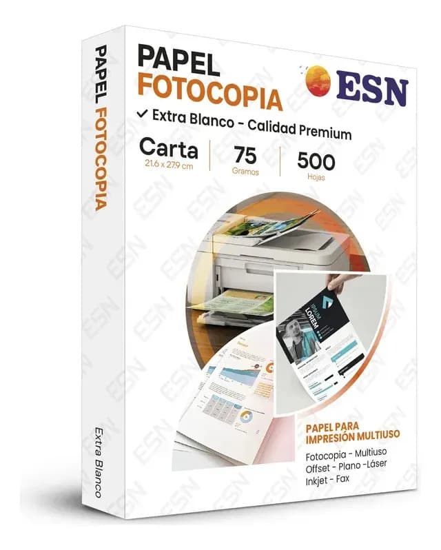Resma Papel Fotocopia Extra Blanco Carta 75gr 500 Hojas Esn Blanco Para Todo Tipo De Impresoras Multiuso