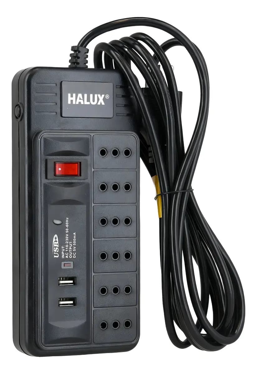 Alargador Halux 492226 6 Tomas Con 2 Puertos Usb E Interruptor On Off 3 M Color Negro