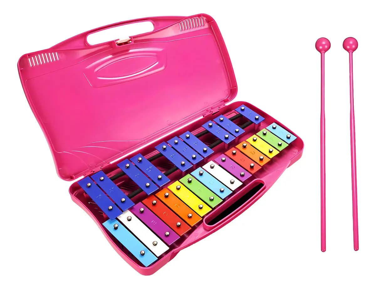 Metalofono Cromático 25 Notas Rosa Linea Sport Para Niños Con Estuche
