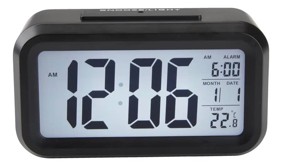 Reloj Despertador Pantalla Led Fecha Temperatura Alarma Color Negro 14 CM