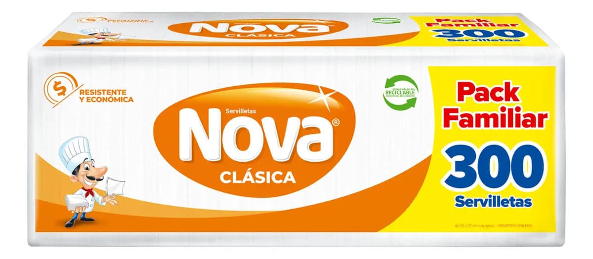 Servilletas Nova - Una Hoja Cocktail Familiar Papel Tissue Pack 300 Unidades 22x22 cm Clásica Higiene Hogar Uso Diario