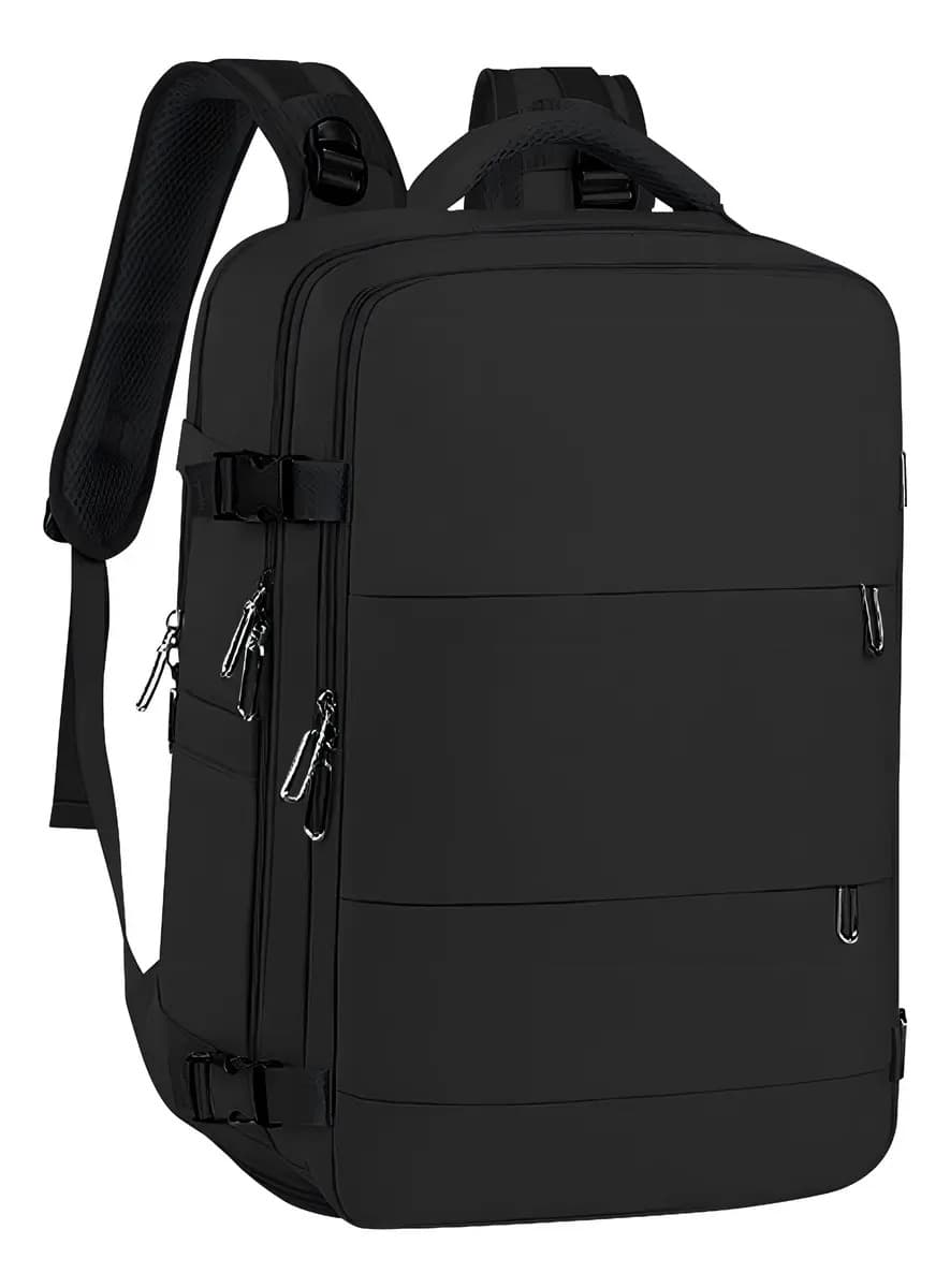 Mochila De Viaje Avión Aprobado Gran Capacidad Color Negro Diseño De La Tela Lisa
