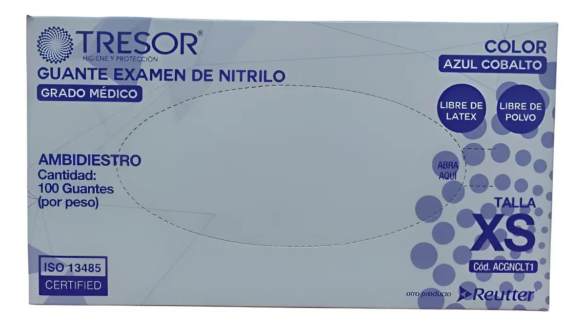 Guantes nitrilo hipoalergénicos antideslizantes Tresor XS azul cobalto x100