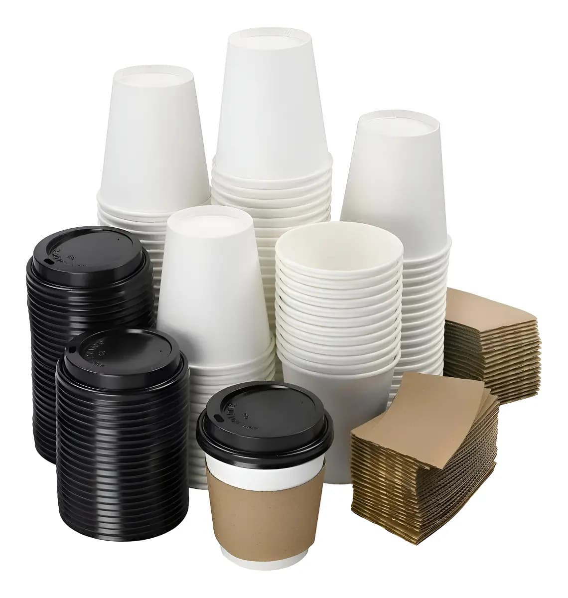 150 Vasos Para Cafe Vasos Polipapel C/tapa+manga 10oz/ 296ml Vasos Desechables Café Vasos Para Cafe Desechable Con Tapa Kraft Vaso Desechable Café Térmico Polipapel Blanco Pasteleriuscl
