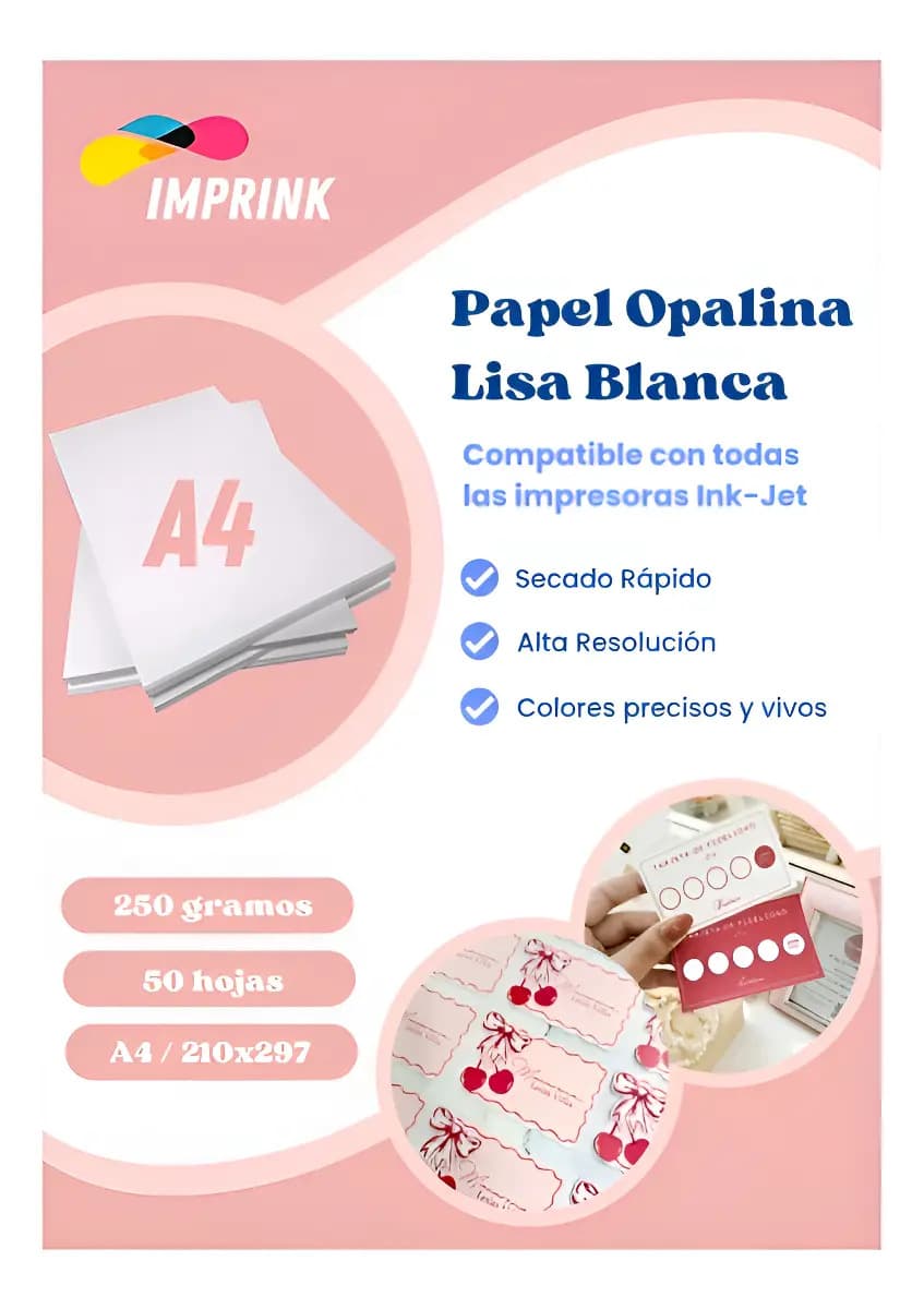 Resma Opalina Lisa Blanca A4 50 Hojas 250 Gramos Imprink Blanco