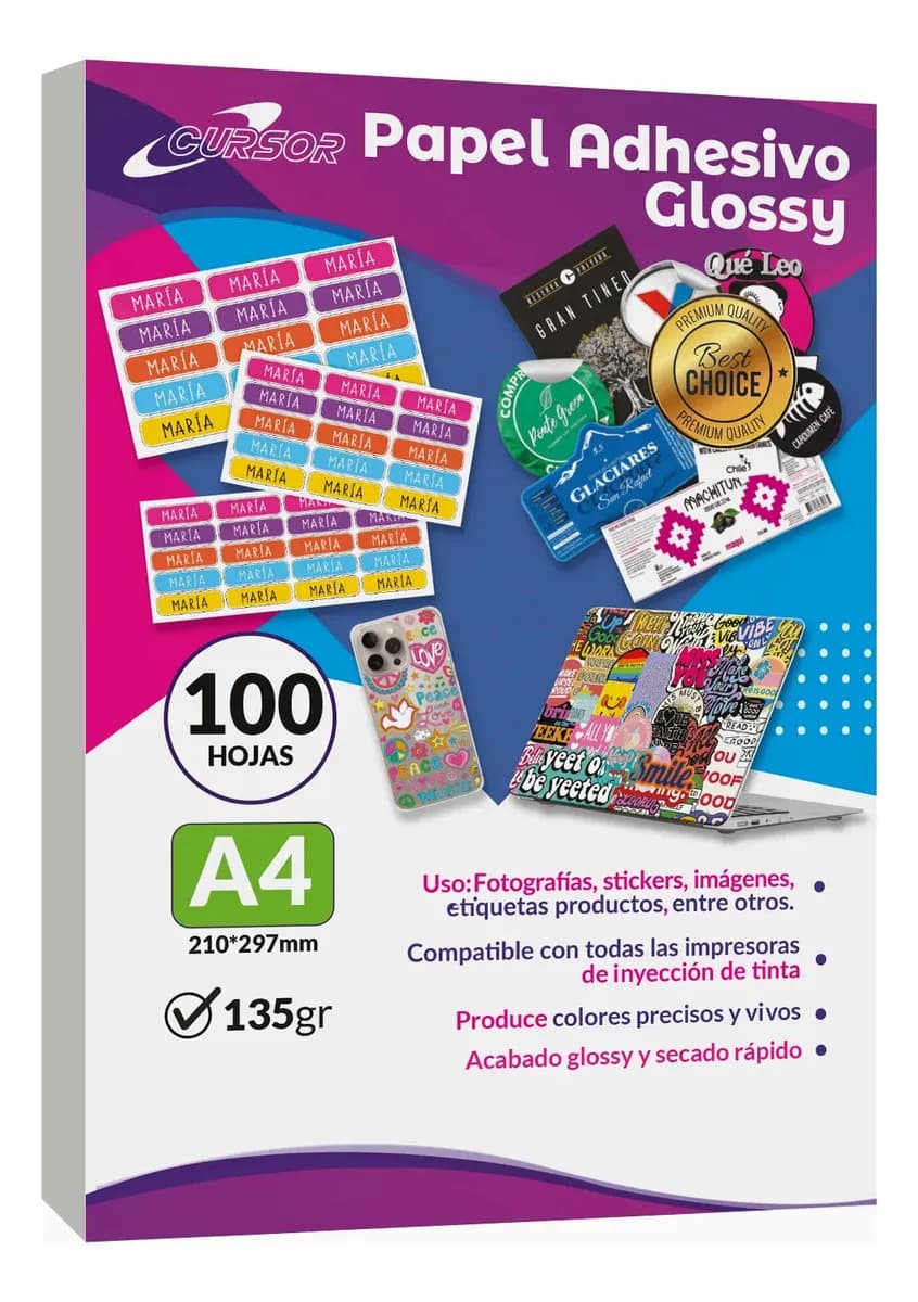 Papel Fotográfico Cursor 135gr Adhesivo Pack 100 Und