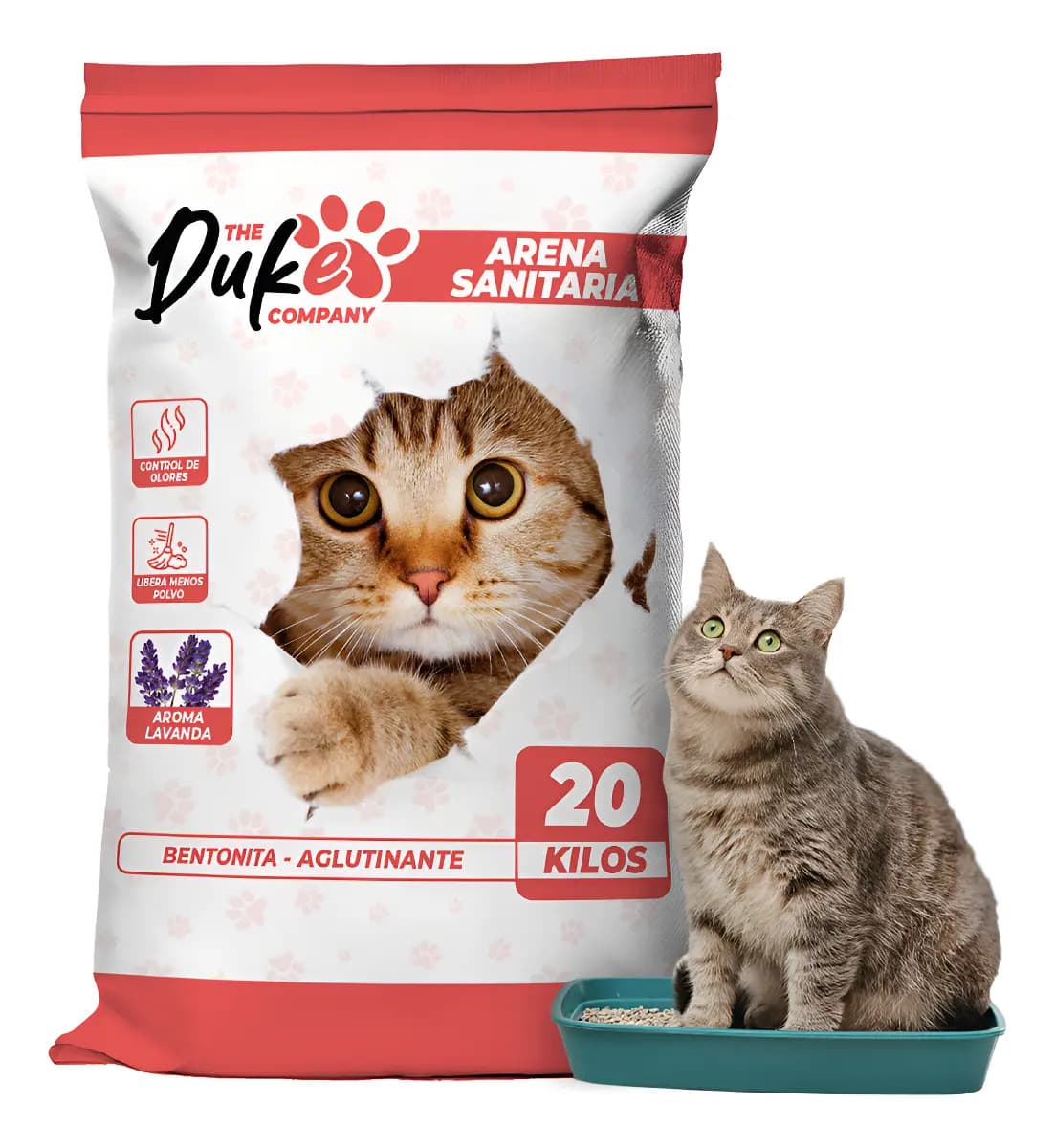 Arena Sanitaria de Bentonita Aglutinante The Duke Company para Gatos con Aroma a Lavanda, 20 kg