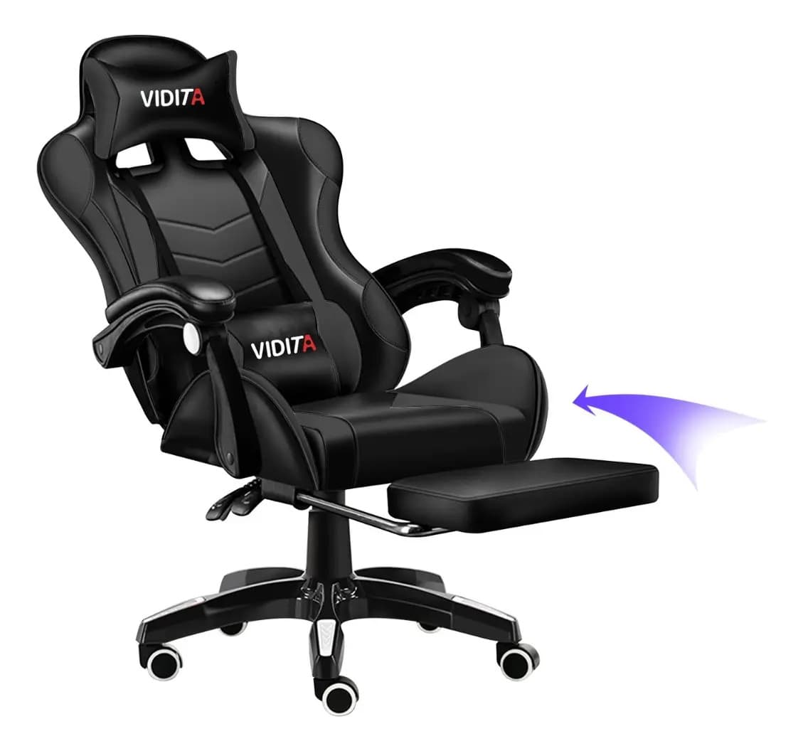 Silla Gamer Vidita Gx2000 Ergonómica Presidencial Reclinable Negra Con Reposapiés Videojuego Pc Profesional