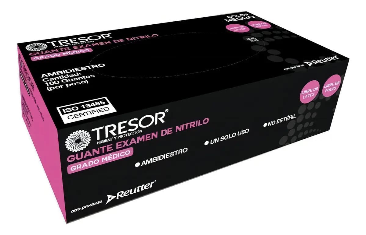 Guantes nitrilo hipoalergénicos antideslizantes Tresor negros talla L x100